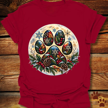 Dog Paw Christmas Moon T-Shirt