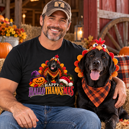 Happy Hallothanksmas Black Labrador Turkey T-Shirt