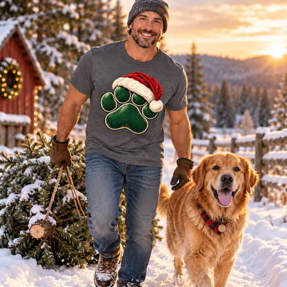 Santa Paw Print Christmas T-Shirt