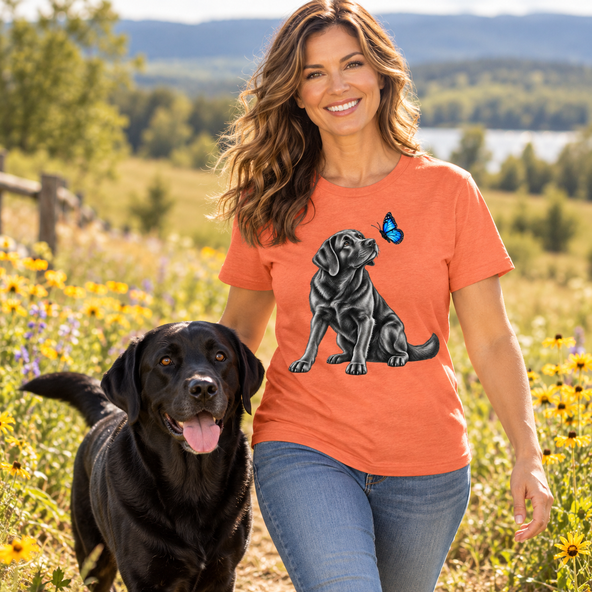 Black Labrador Retriever Butterfly T-Shirt