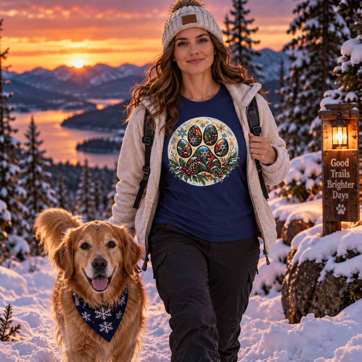 Dog Paw Christmas Moon T-Shirt