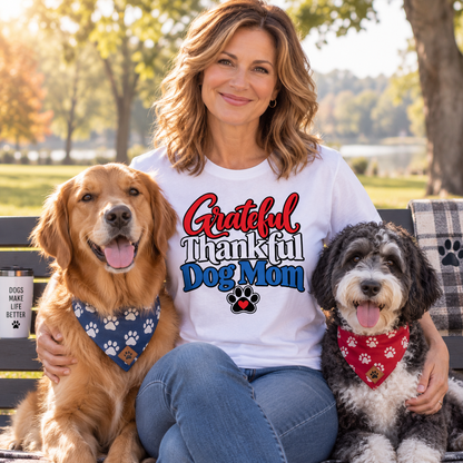 Grateful Thankful Dog Mom RWB T-Shirt