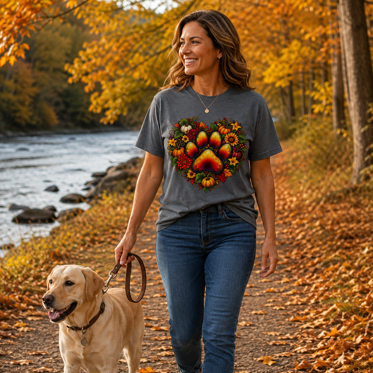 Autumn Paw Print Heart T-Shirt