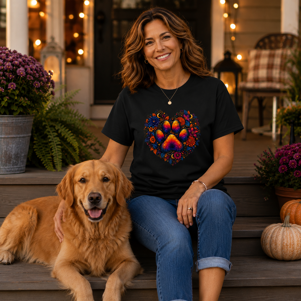 Celestial Autumn Paw Heart T-Shirt