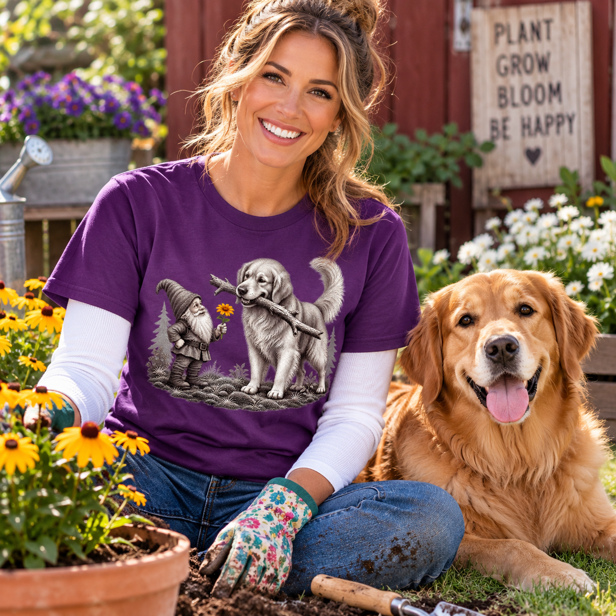 Gnome and Golden Retriever T-Shirt