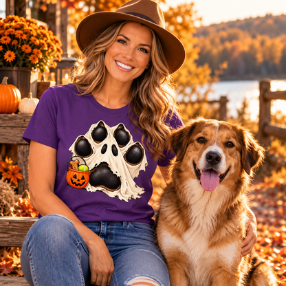 Ghost Paw Print Halloween T-Shirt