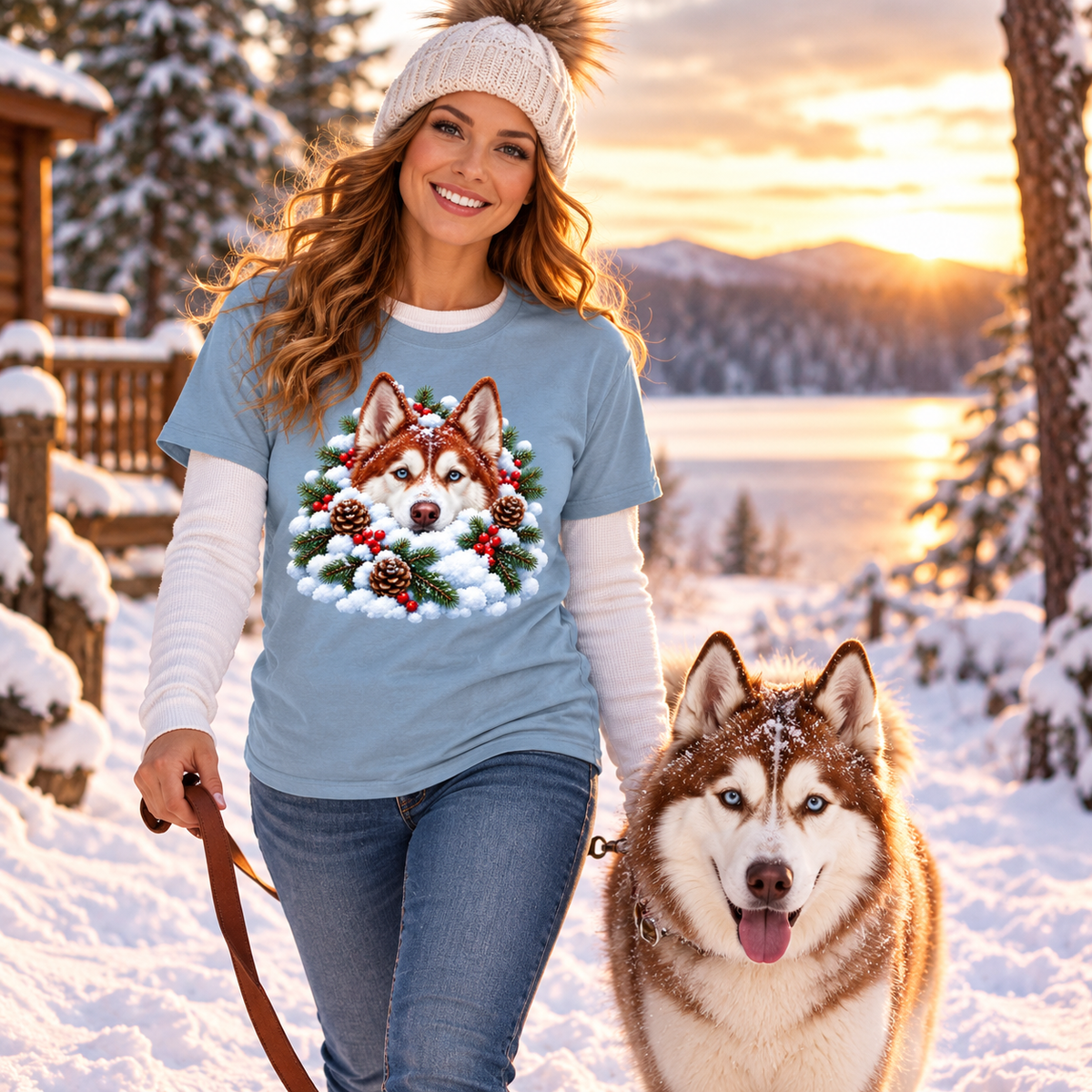 Red Husky Snow Pile T-Shirt