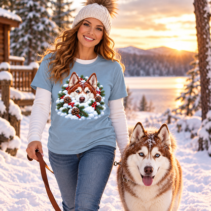 Red Husky Snow Pile T-Shirt