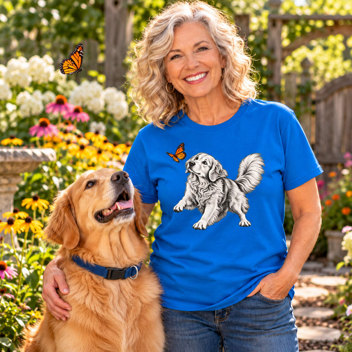 Golden Retriever Chasing Butterfly T-Shirt