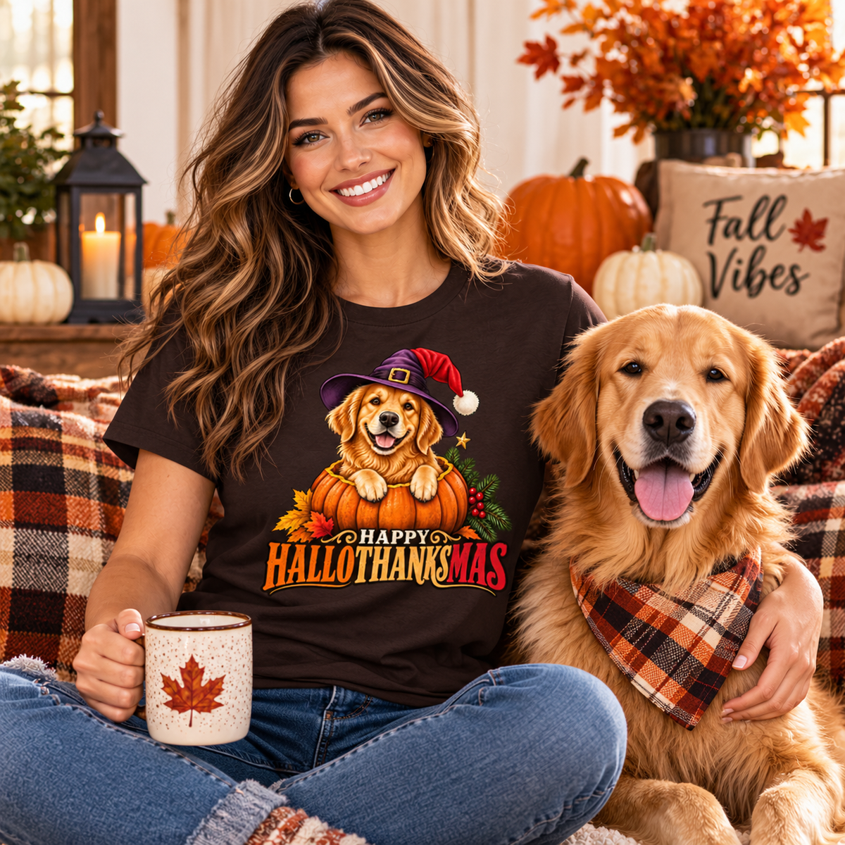 Happy Hallothanksmas Golden Retriever T-Shirt