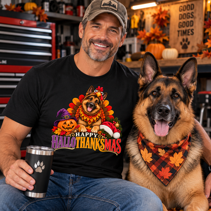 Happy Hallothanksmas German Shepherd Turkey T-Shirt