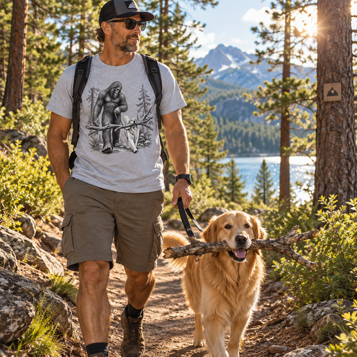 Bigfoot Golden Retriever Woodland T-Shirt