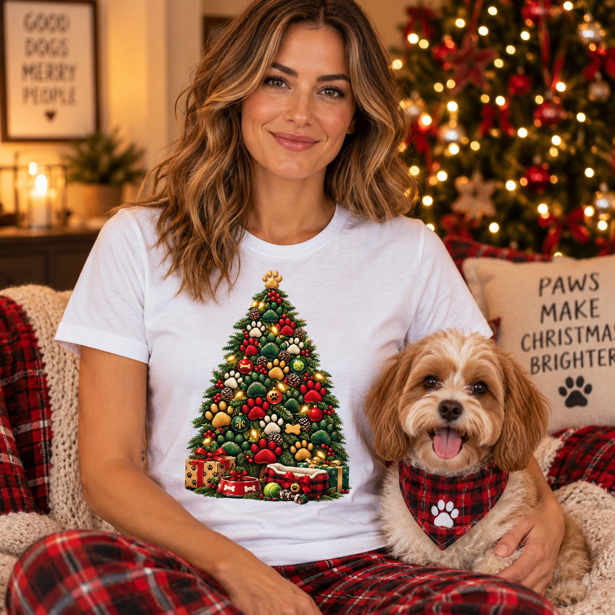 Dog Paw Christmas Tree T-Shirt