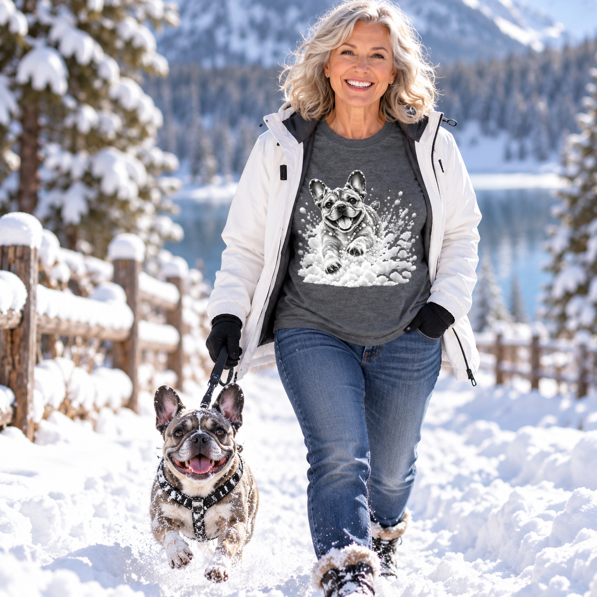 French (Frenchie) Bulldog Snow Day T-Shirt