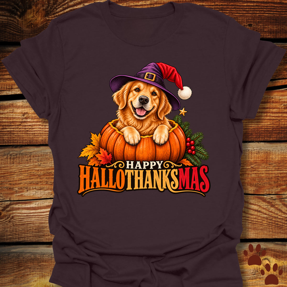 Happy Hallothanksmas Golden Retriever T-Shirt