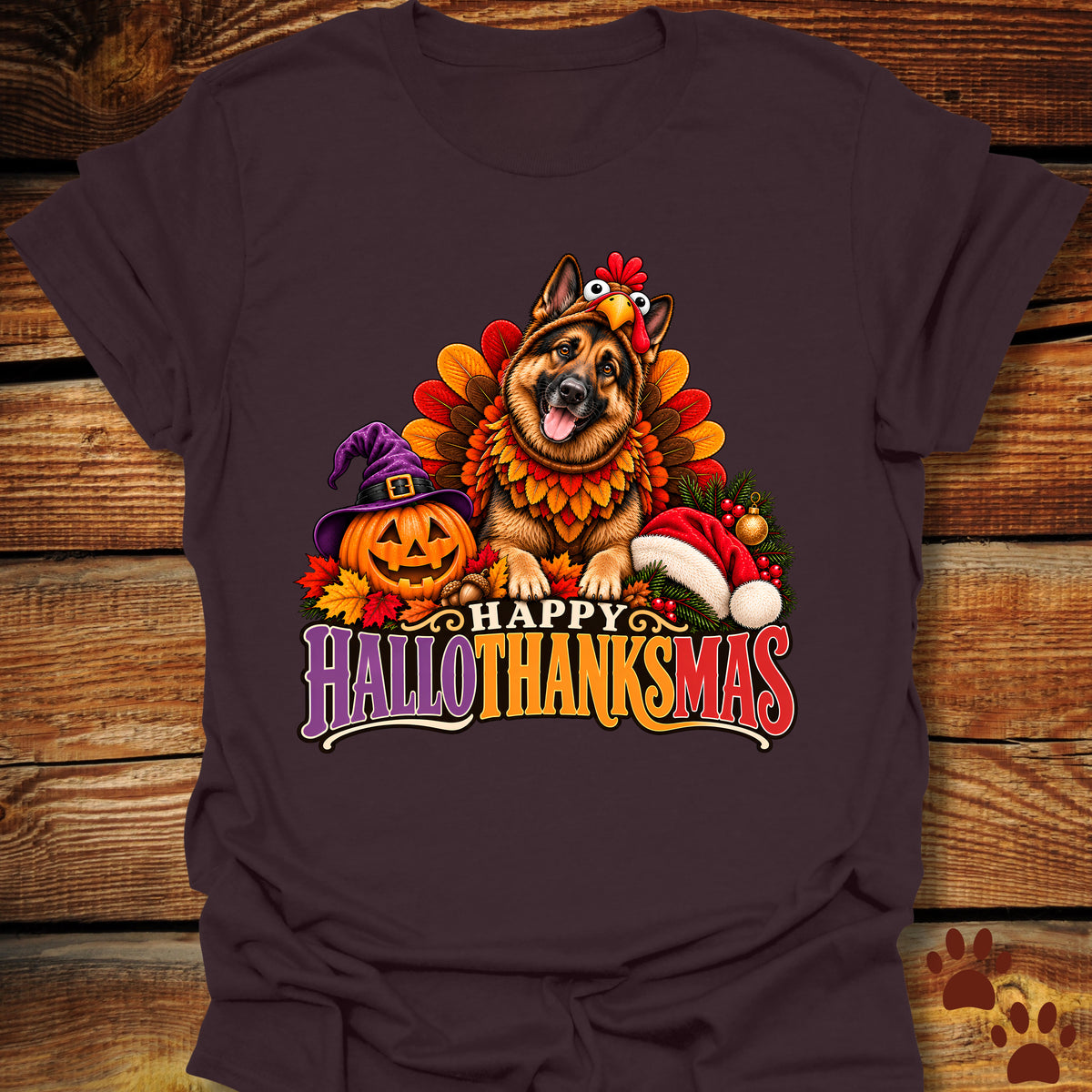 Happy Hallothanksmas German Shepherd Turkey T-Shirt