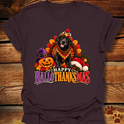 Happy Hallothanksmas Black Labrador Turkey T-Shirt