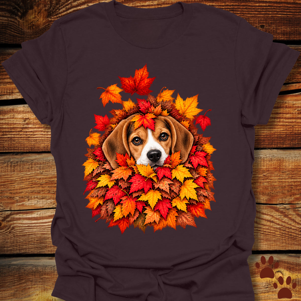 Beagle Leaf Pile T-Shirt - Front & Back Print