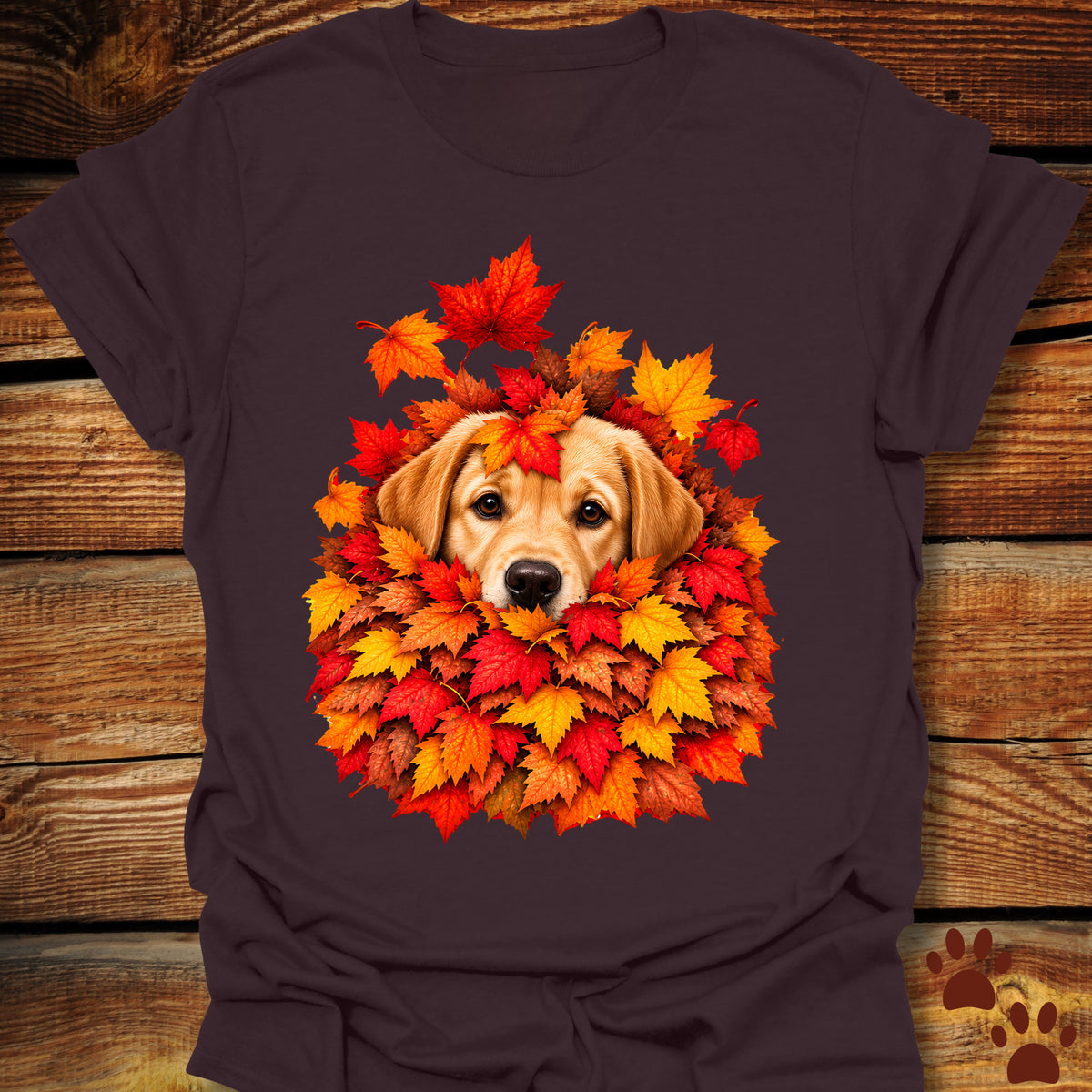 Yellow Labrador Retriever Leaf Pile T-Shirt - Front & Back Print