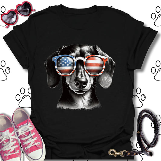 Dachshund Patriotic Flag Sunglasses Shirt