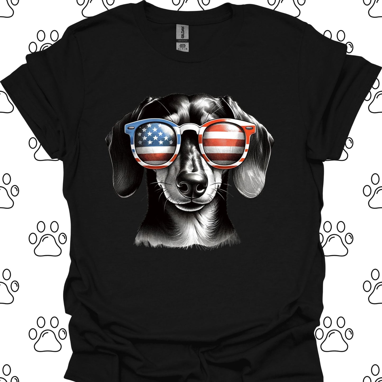 Dachshund Patriotic Flag Sunglasses T-Shirt