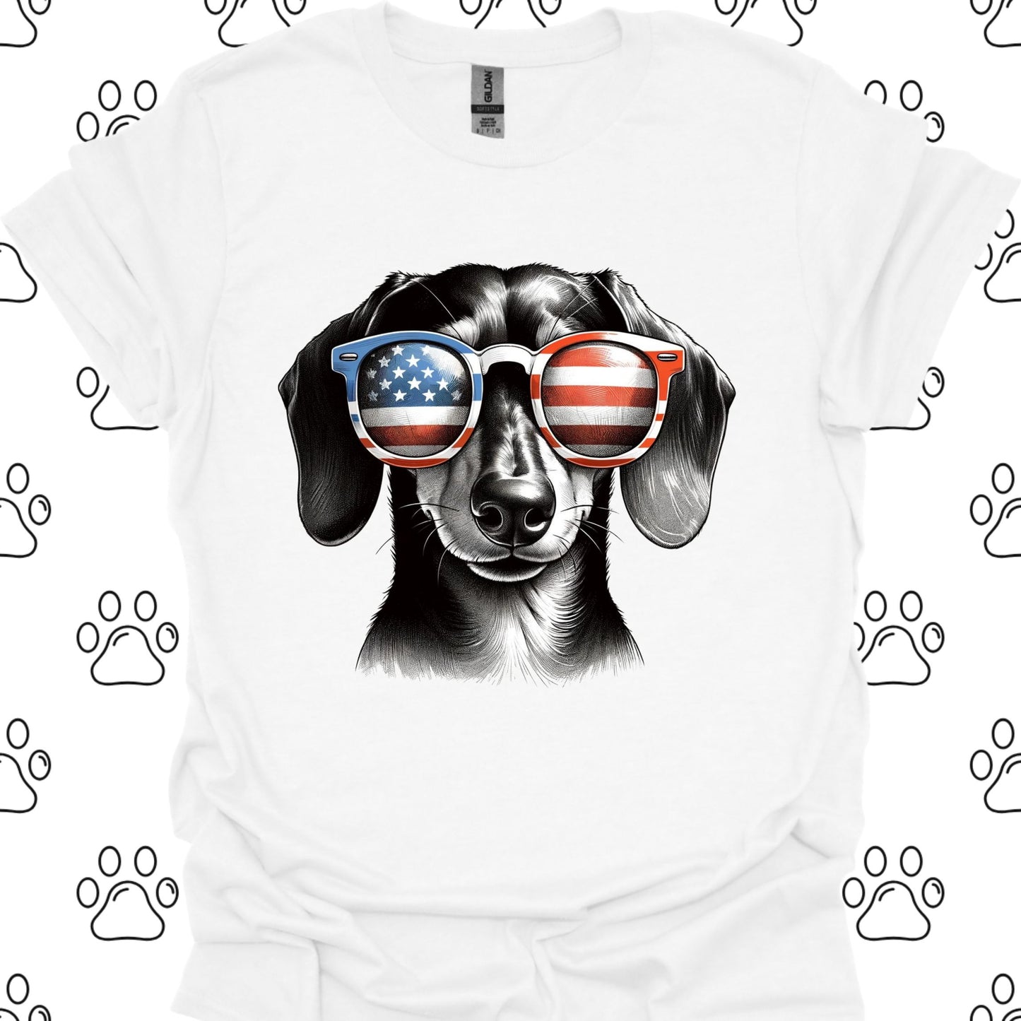 Dachshund Patriotic Flag Sunglasses T-Shirt