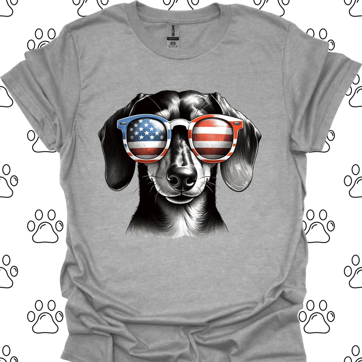 Dachshund Patriotic Flag Sunglasses T-Shirt