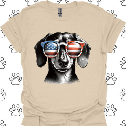 Dachshund Patriotic Flag Sunglasses T-Shirt