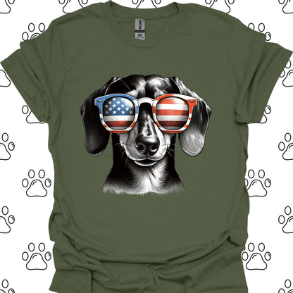 Dachshund Patriotic Flag Sunglasses T-Shirt