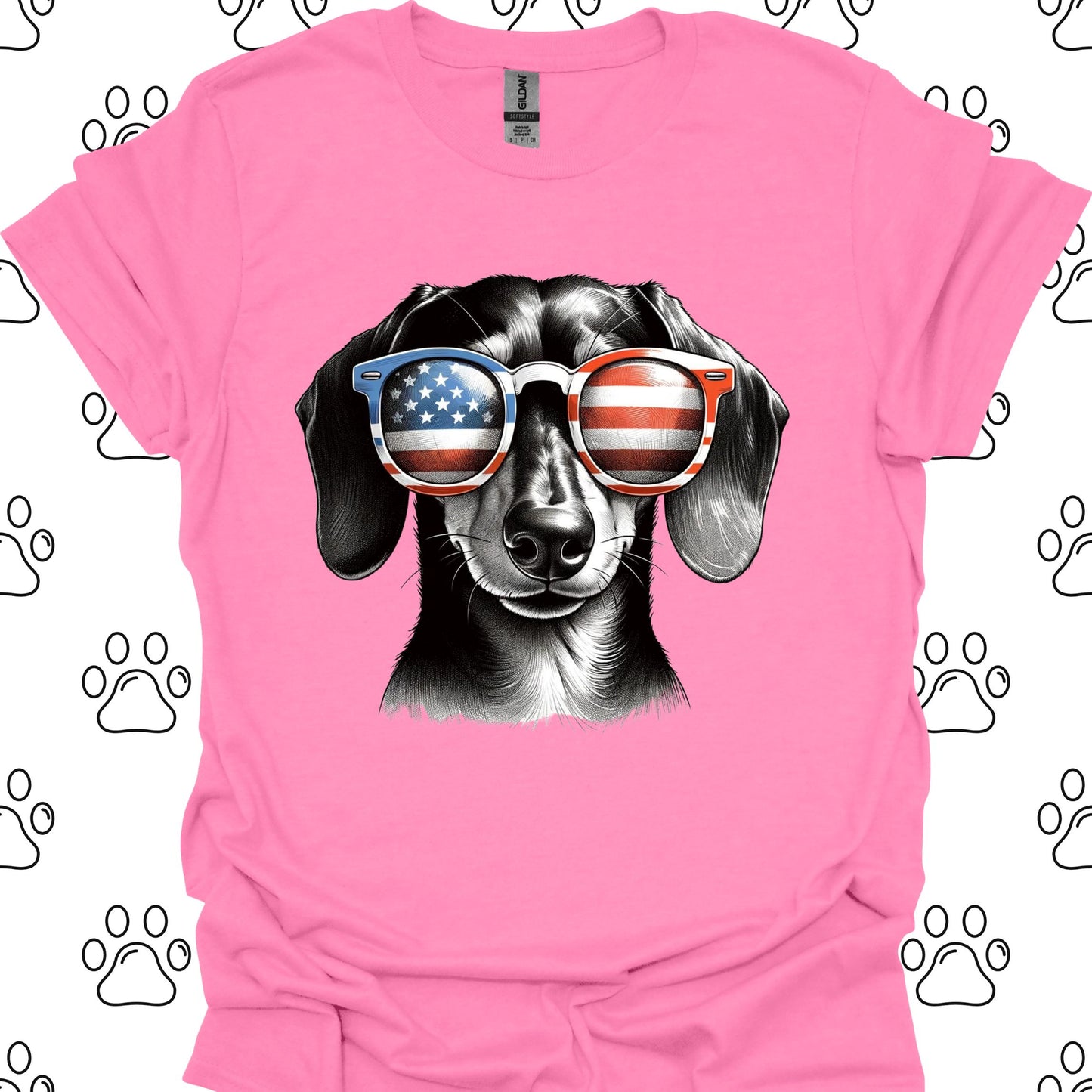 Dachshund Patriotic Flag Sunglasses T-Shirt