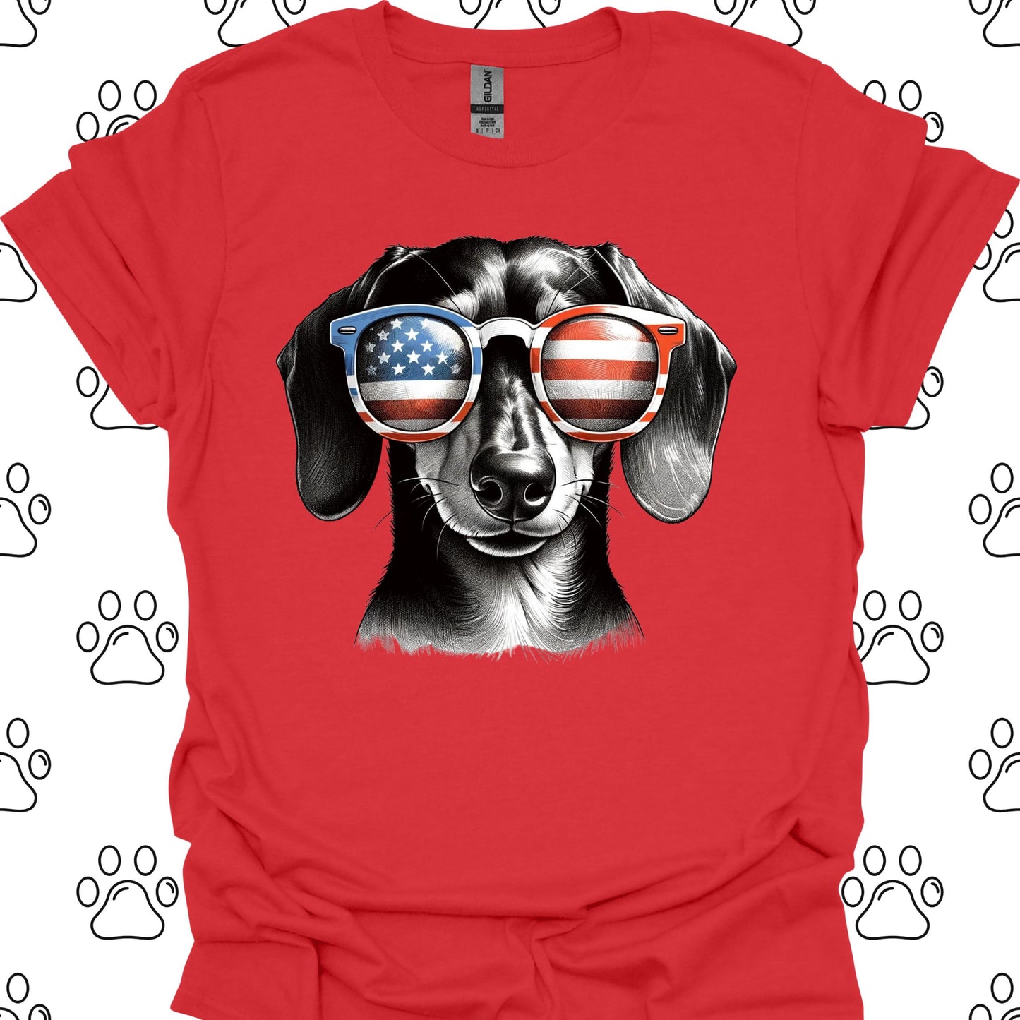 Dachshund Patriotic Flag Sunglasses T-Shirt