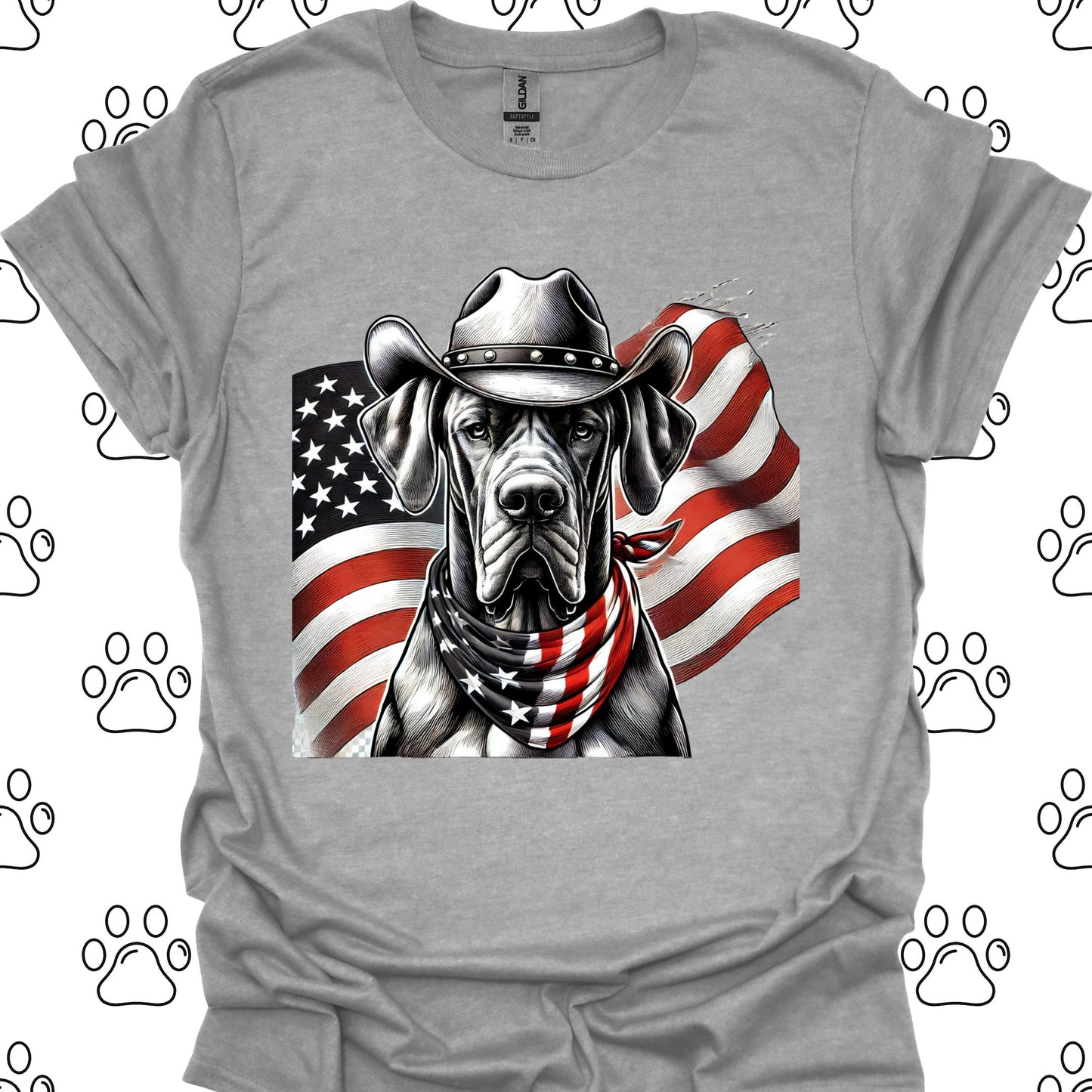 Great Dane Patriotic Cowboy Flag T-Shirt