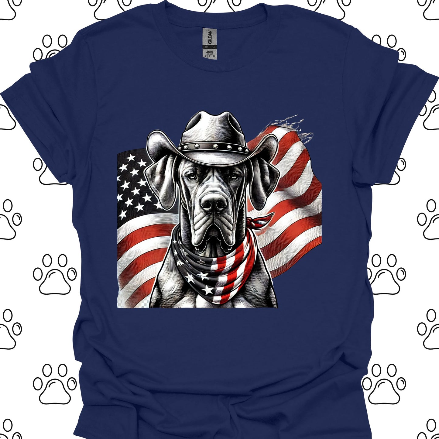 Great Dane Patriotic Cowboy Flag T-Shirt