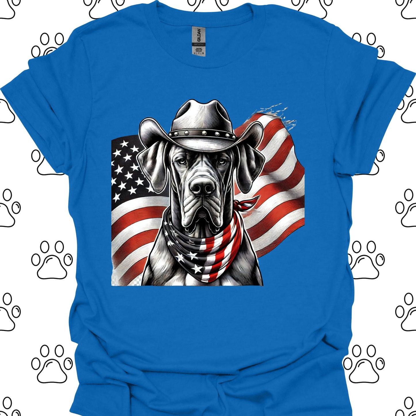 Great Dane Patriotic Cowboy Flag T-Shirt