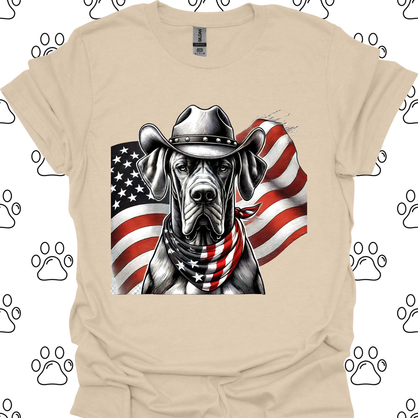 Great Dane Patriotic Cowboy Flag T-Shirt