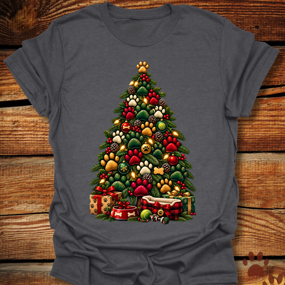 Dog Paw Christmas Tree T-Shirt