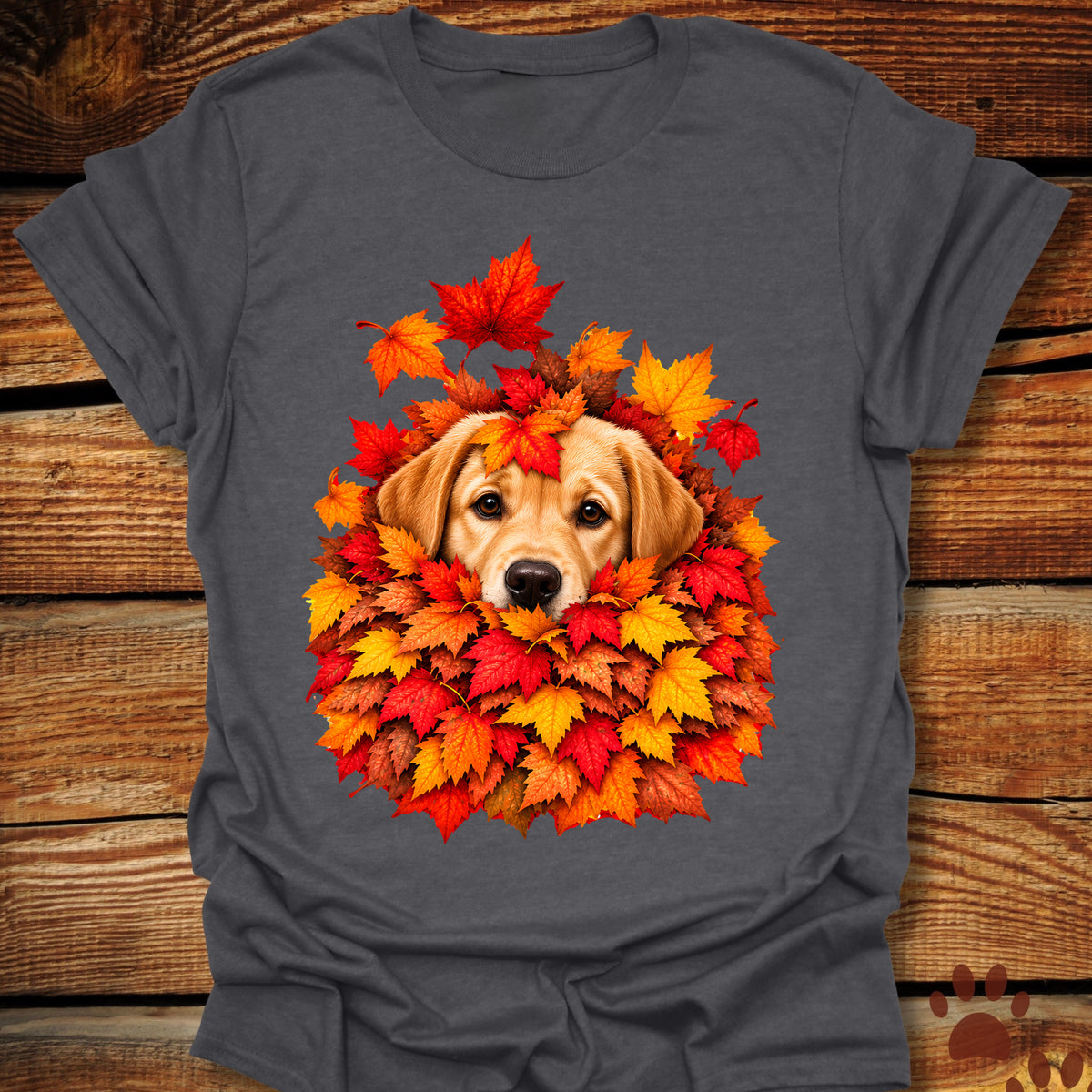 Yellow Labrador Retriever Leaf Pile T-Shirt - Front & Back Print