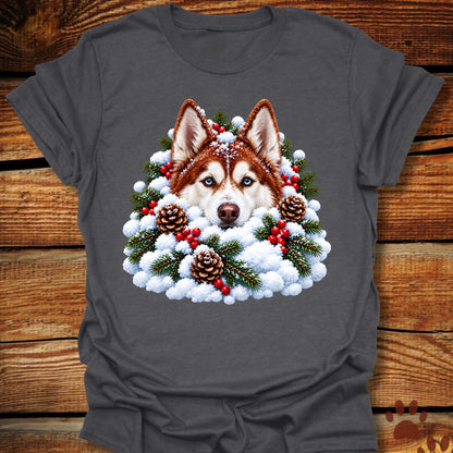 Red Husky Snow Pile T-Shirt