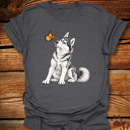 Blue-Eyed Siberian Husky Butterfly T-Shirt