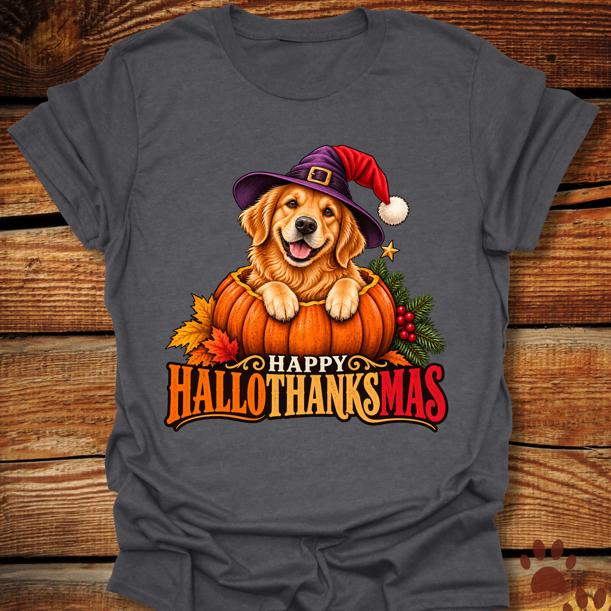 Happy Hallothanksmas Golden Retriever T-Shirt