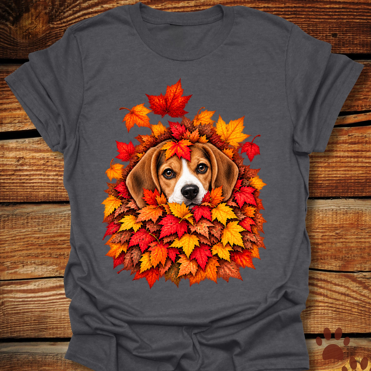 Beagle Leaf Pile T-Shirt - Front & Back Print