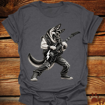 German Shepherd Shredding Guitar T-Shirt