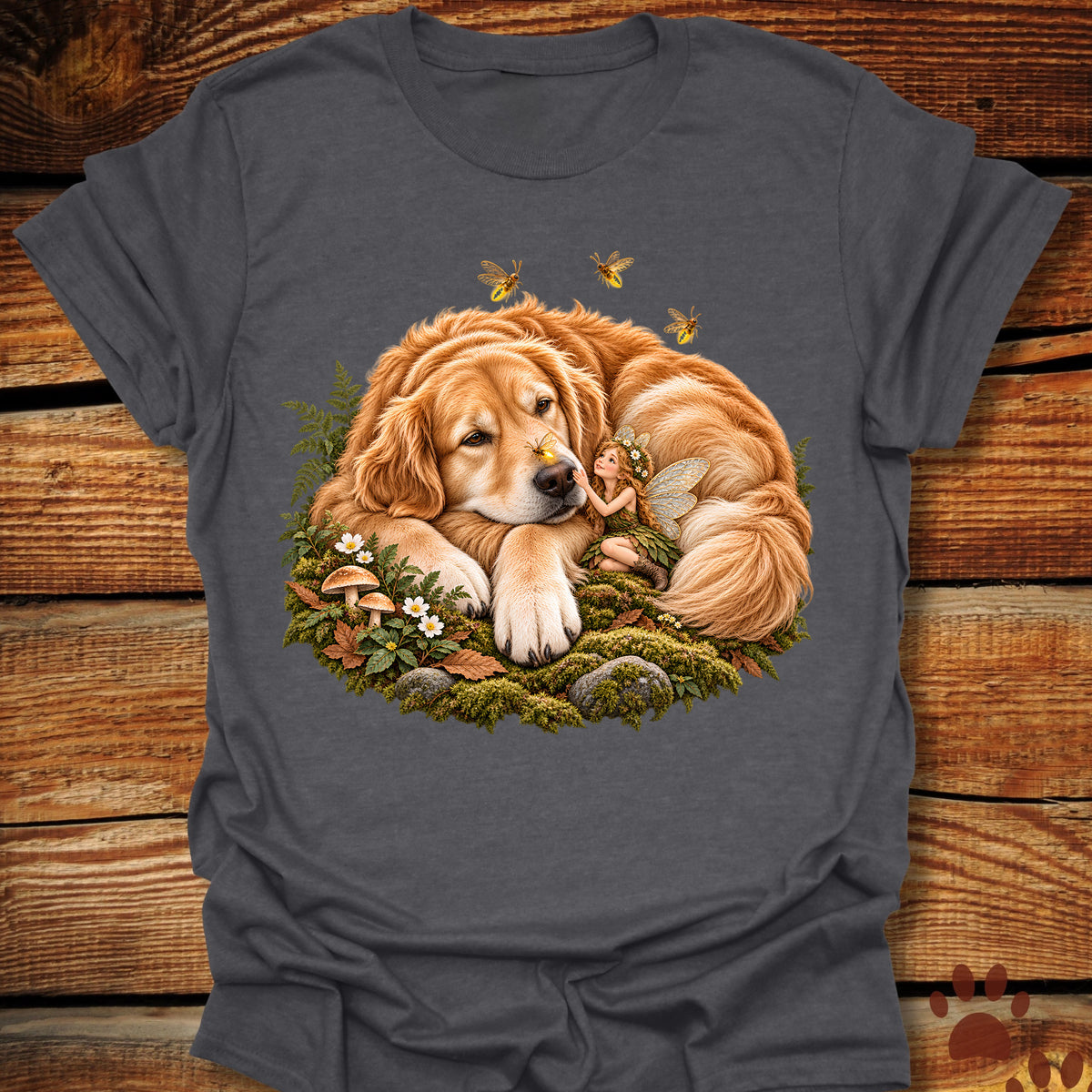 Golden Retriever and Fairy Fireflies T-Shirt