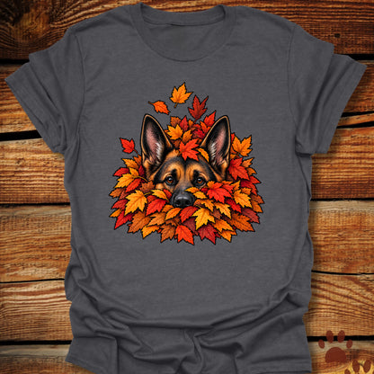 German Shepherd Leaf Pile T-Shirt - Front & Back Print