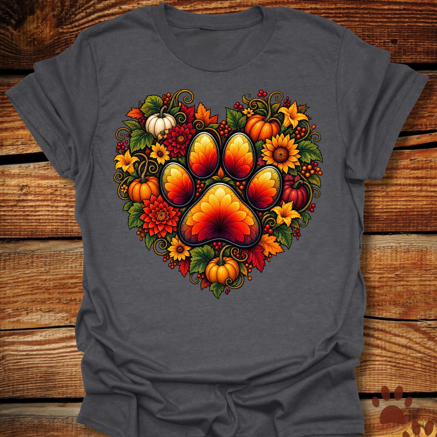 Autumn Paw Print Heart T-Shirt