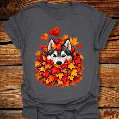 Husky Leaf Pile T-Shirt - Front & Back Print