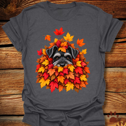Schnauzer Leaf Pile T-Shirt - Front & Back Print