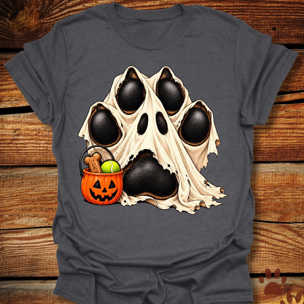 Ghost Paw Print Halloween T-Shirt