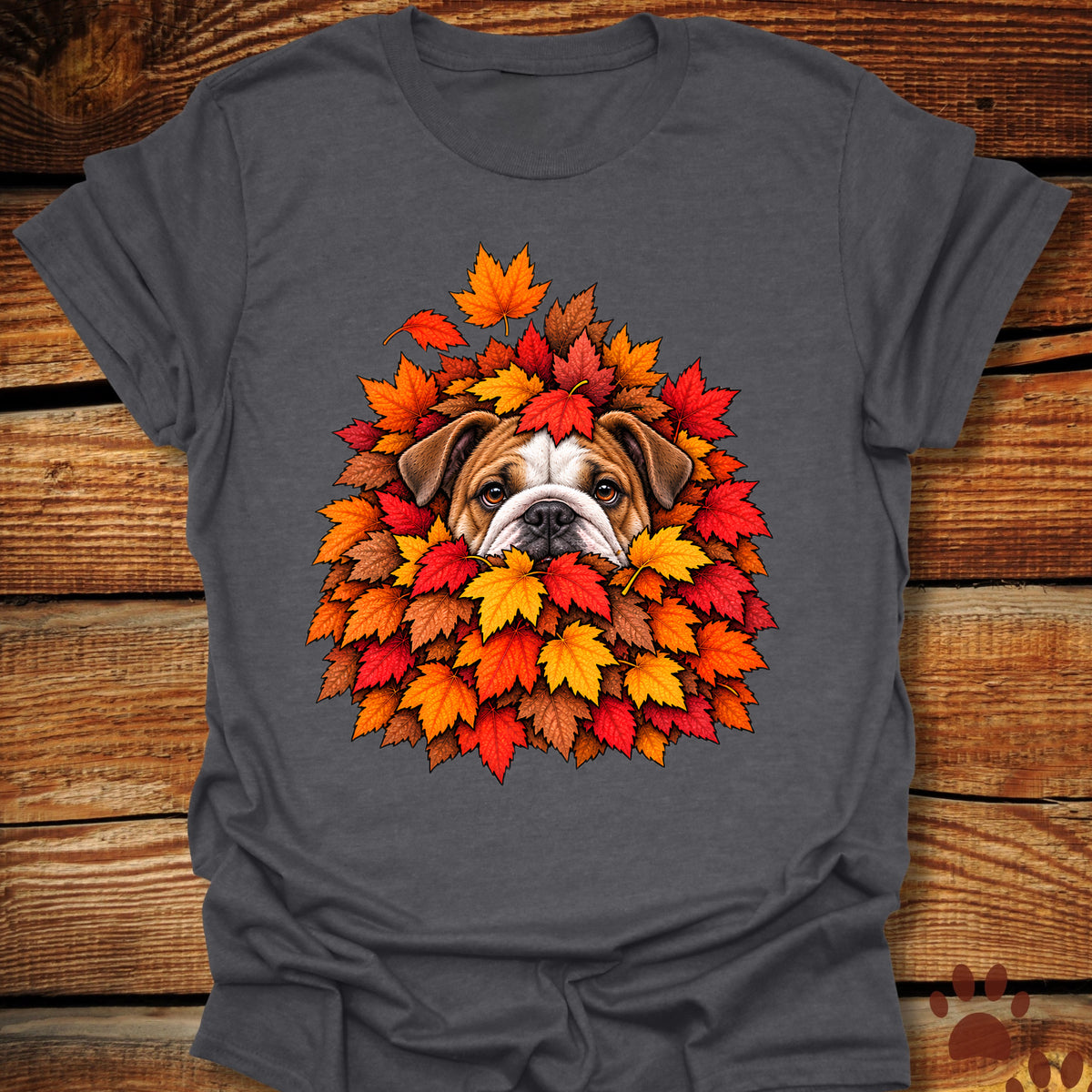 Bulldog Leaf Pile T-Shirt - Front & Back Print