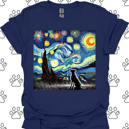 Starry Night Fireworks Dog Silhouette T-Shirt